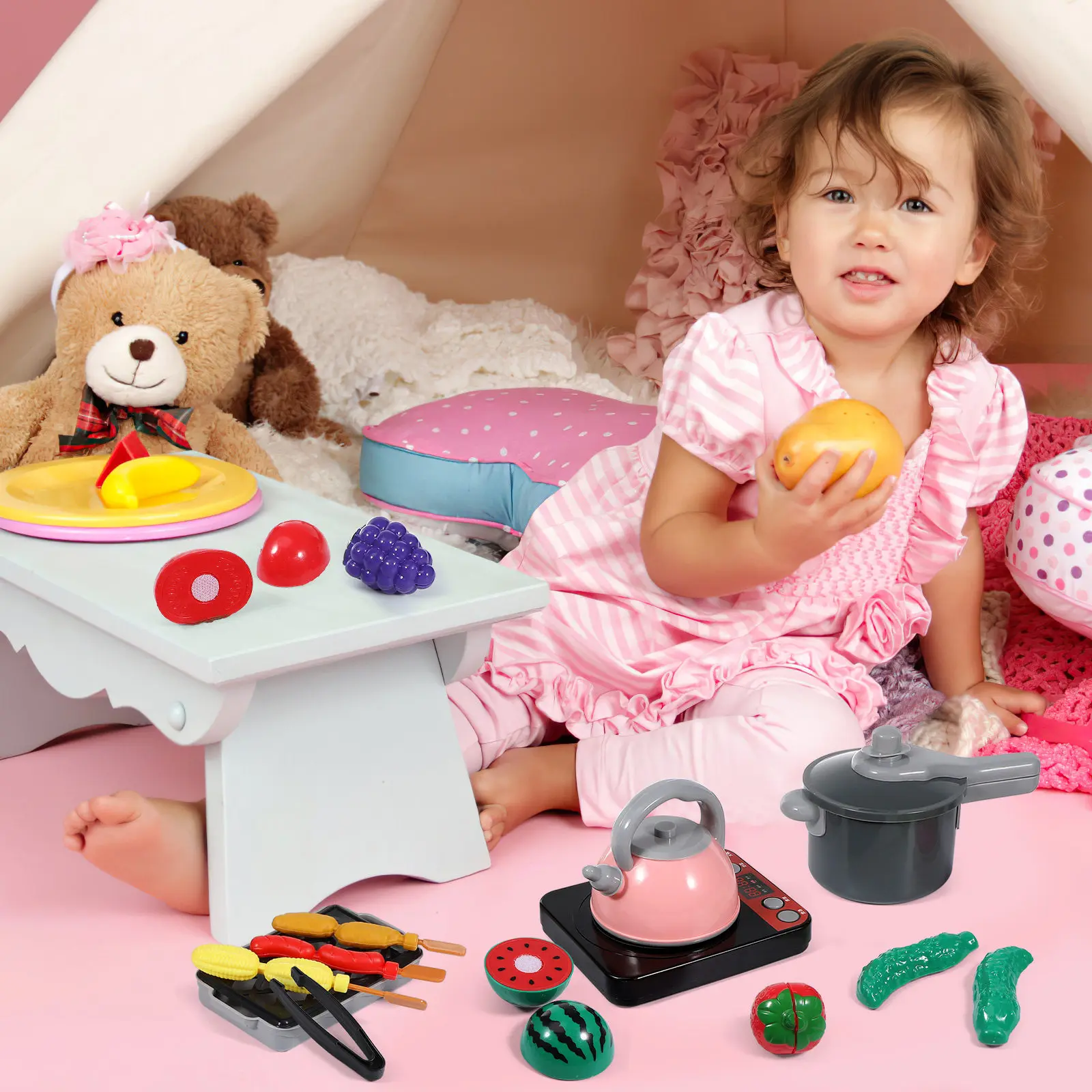 86 Pieces Realistic Pink Kids Kitchen Playset Pretend Cooking Accessories Including Pots Pans Utensils Play Food Preschool
86 Pieces Realistic Pink Kids Kitchen Playset Pretend Cooking Accessories Including Pots Pans Utensils Play Food Preschool