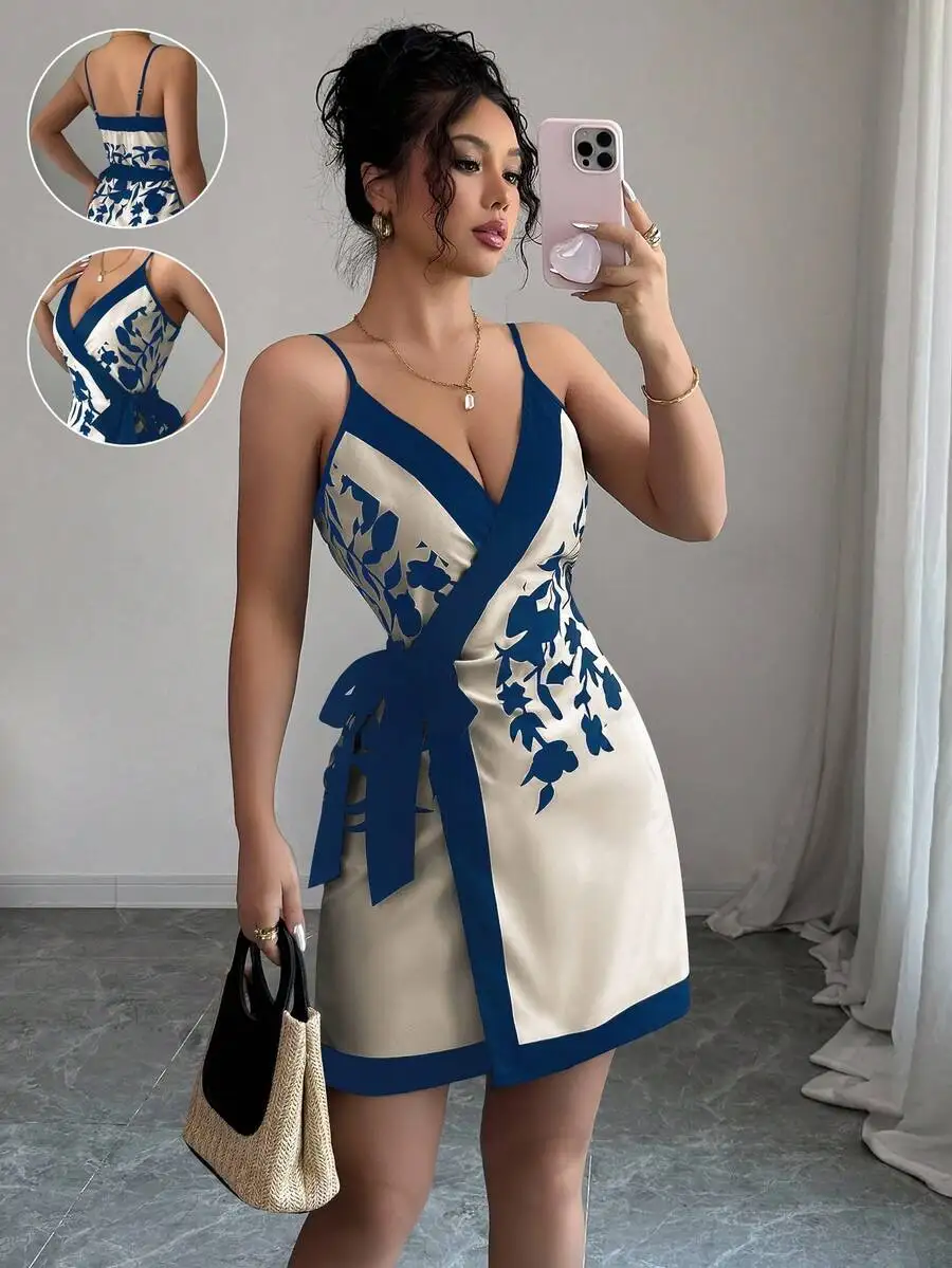 Floral Print Wrap Front V-Neck Short Dress For Women
Floral Print Wrap Front V-Neck Short Dress For Women