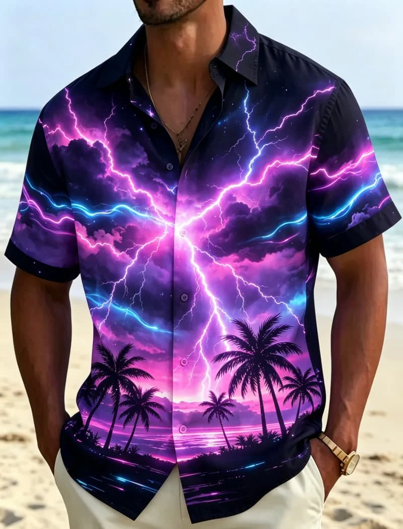Men's fantasy natural lightning landscape printed casual shirt, for summer vacation, party travel, and various daily occasions
Men's fantasy natural lightning landscape printed casual shirt, for summer vacation, party travel, and various daily occasions