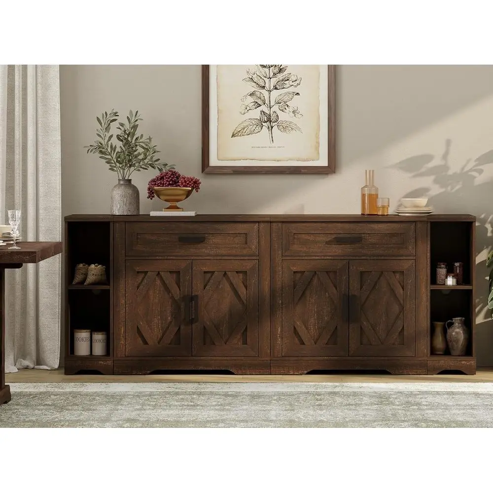 Large Modern Farmhouse Sideboard with Barn Doors, Storage Shelves & Drawers, 82.7W x 15.4D x 32H, Dark Brown
Large Modern Farmhouse Sideboard with Barn Doors, Storage Shelves & Drawers, 82.7W x 15.4D x 32H, Dark Brown