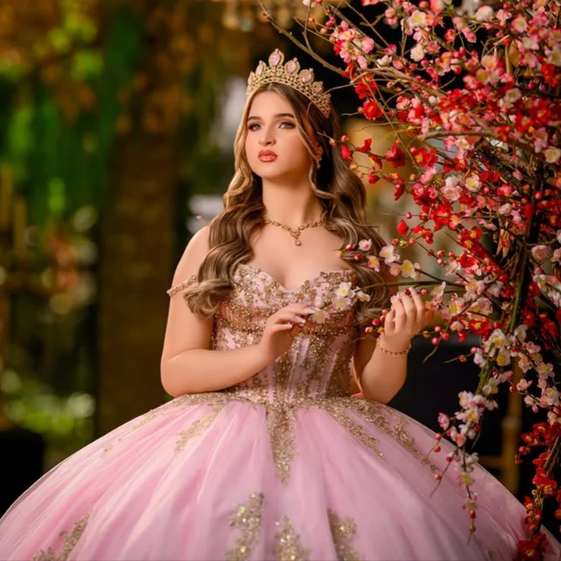 Pink Quinceanera Dress golden glitter Decal crystal Lace Long tail Bow Vestidos De 15 Quinceanera Customize
Pink Quinceanera Dress golden glitter Decal crystal Lace Long tail Bow Vestidos De 15 Quinceanera Customize