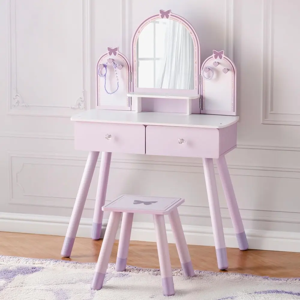 Purple Kids Vanity Set, Makeup Vanity Desk with Mirror, Chair and Storage Drawers, Little Girl Dressing Table with Stool for To
Purple Kids Vanity Set, Makeup Vanity Desk with Mirror, Chair and Storage Drawers, Little Girl Dressing Table with Stool for To