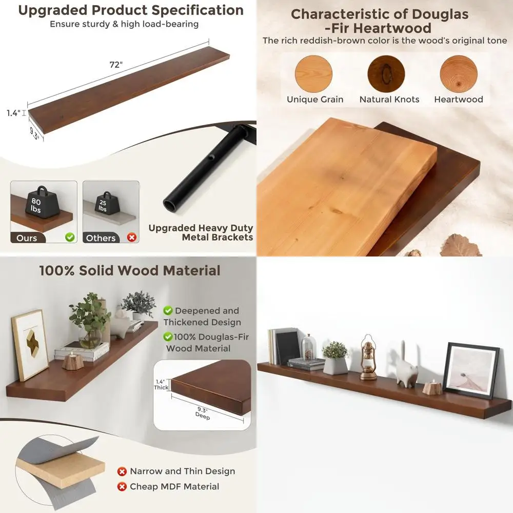 72 Floating Shelves, 9.3 Deep, Solid Wood, Heavy Duty Brackets, Ideal for Living Room, Bedroom, Kitchen, Bathroom, Set of 1, Wal
72 Floating Shelves, 9.3 Deep, Solid Wood, Heavy Duty Brackets, Ideal for Living Room, Bedroom, Kitchen, Bathroom, Set of 1, Wal