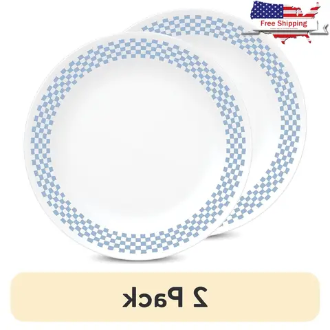 2 Pack 10.25 Inch Vintage Style Glass Dinner Plates Durable Microwave Safe Stackable Eco Friendly Dishwasher Safe Gingham Design