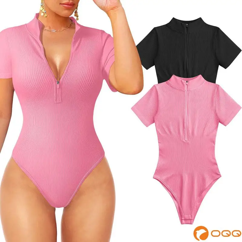 OQQ Women's 2 Piece Bodysuits Sexy Ribbed One Piece Zip Front Short Sleeve Tops Bodysuits Fabric Womenswear
OQQ Women's 2 Piece Bodysuits Sexy Ribbed One Piece Zip Front Short Sleeve Tops Bodysuits Fabric Womenswear