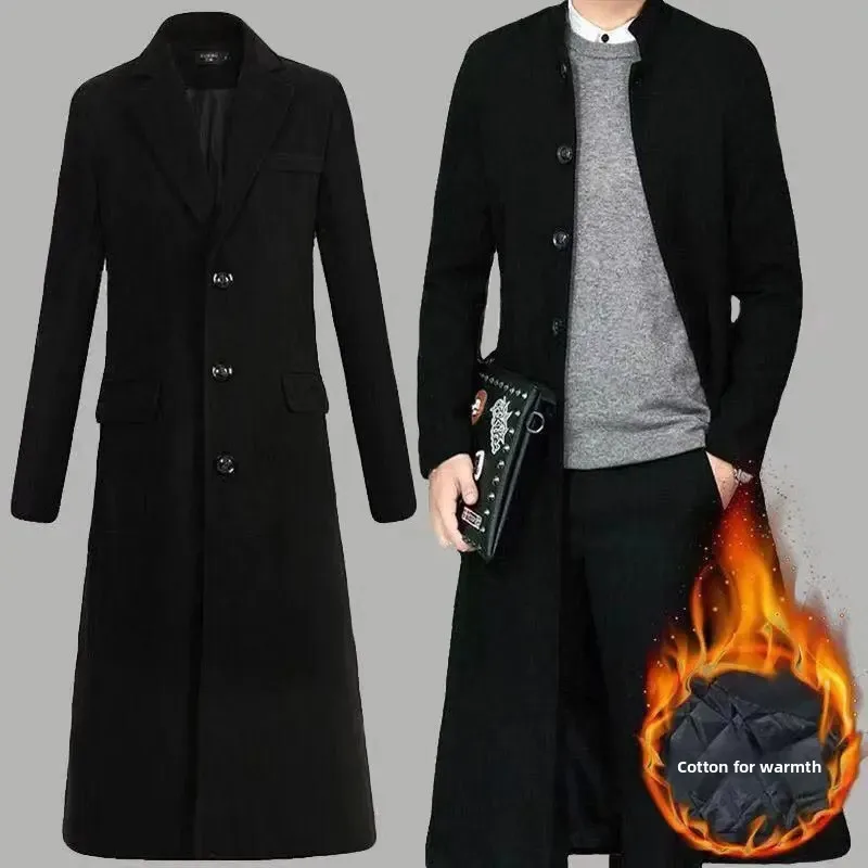 Men's Long Woolen Coat Cotton Enhanced Super Long over Knee Suit Collar Casual Versatile Warm Woolen Jaet Faion Urban Autumn
Men's Long Woolen Coat Cotton Enhanced Super Long over Knee Suit Collar Casual Versatile Warm Woolen Jaet Faion Urban Autumn