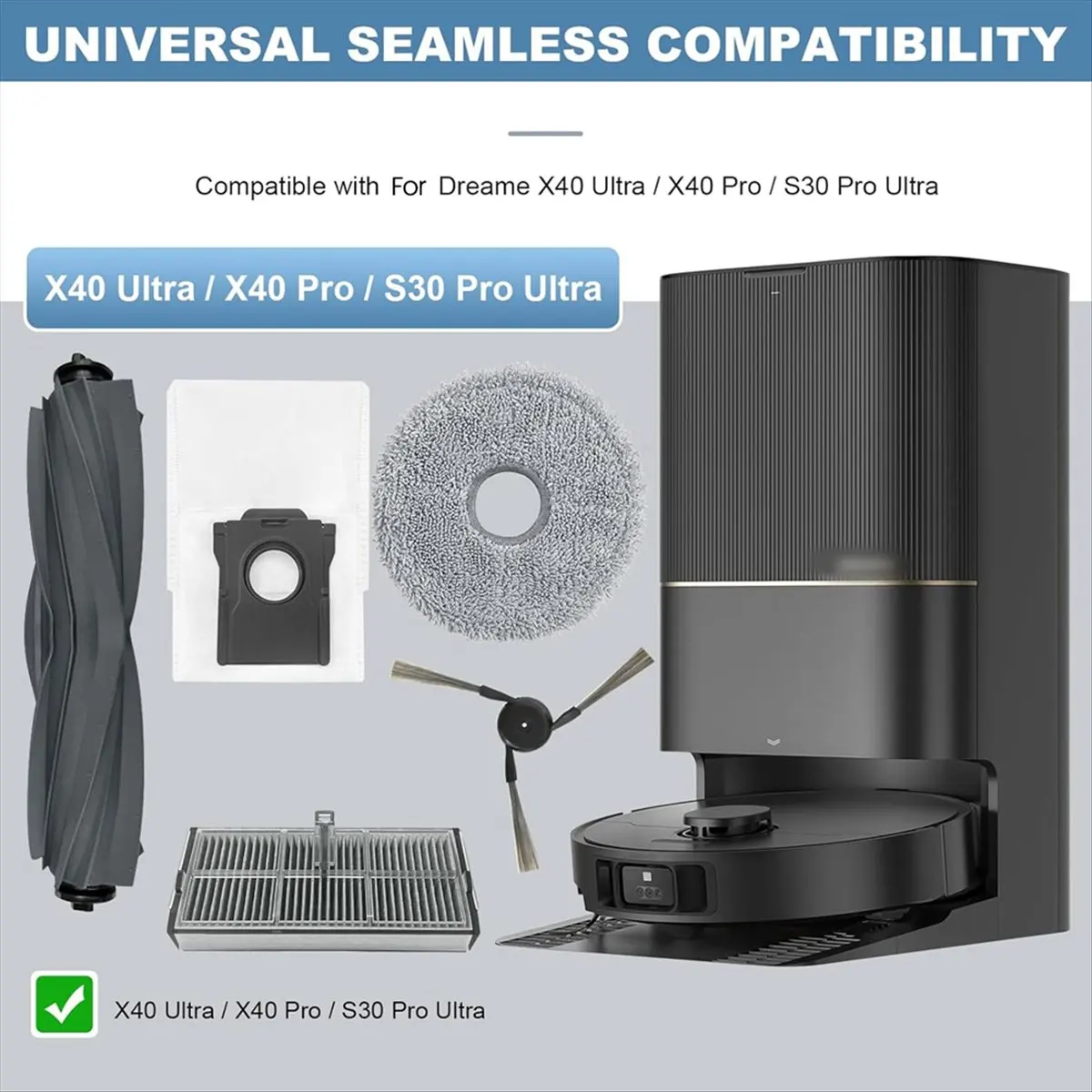 (A61K) Запчасти для робота-пылесоса Dreame X40 Ultra / X40 Pro / L40 Ultra / S30 Pro Ultra: основная и боковые щетки, фильтр, салфетка для влажной уборки, мешок для сбора пыли
(A61K) Запчасти для робота-пылесоса Dreame X40 Ultra / X40 Pro / L40 Ultra / S30 Pro Ultra: основная и боковые щетки, фильтр, салфетка для влажной уборки, мешок для сбора пыли