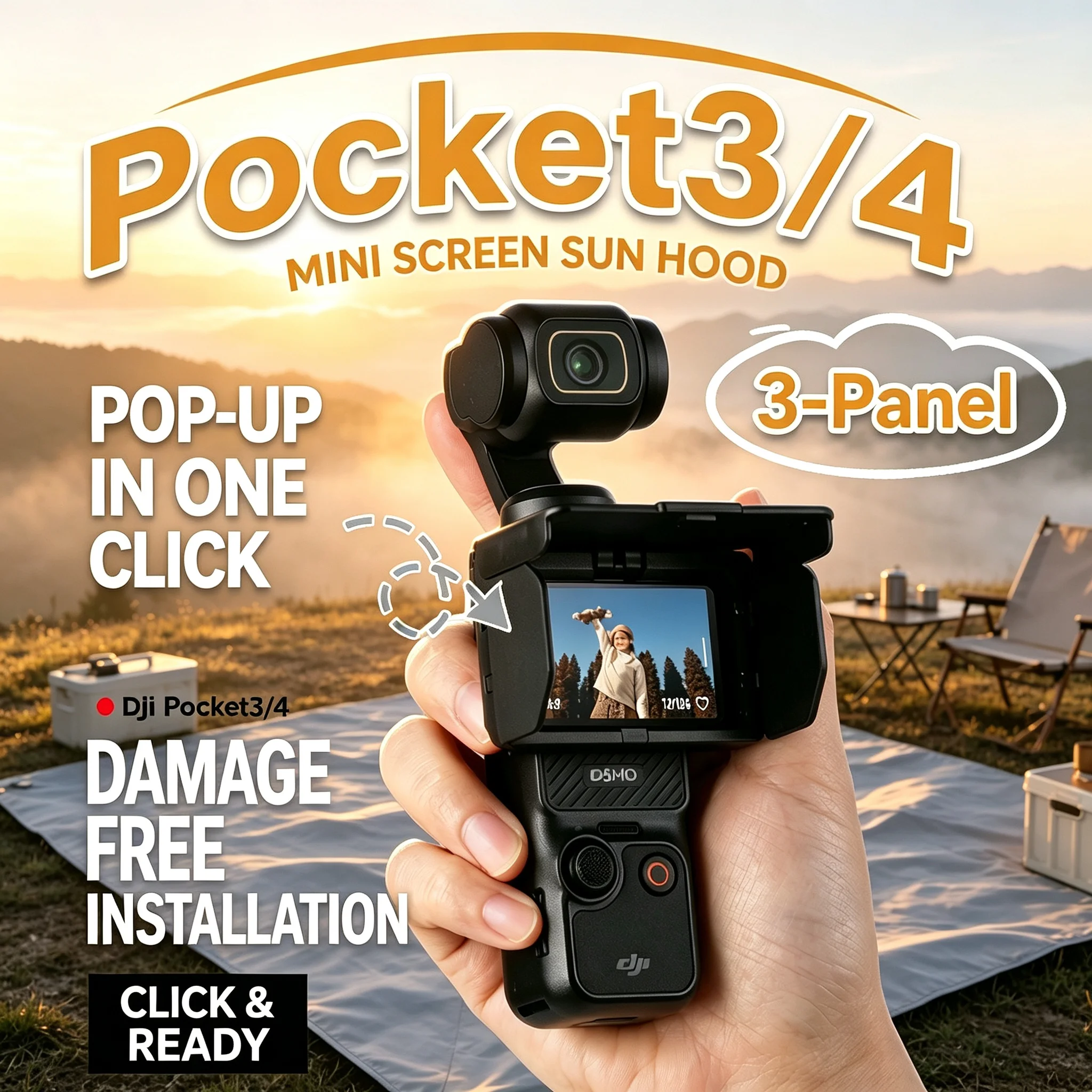 Foldable Screen Sun Hood for DJI Osmo Pocket 3/4 – Anti-Glare 3-Panel Shade Lightweight 14g Tool-Free Install Compact Storage
Foldable Screen Sun Hood for DJI Osmo Pocket 3/4 – Anti-Glare 3-Panel Shade Lightweight 14g Tool-Free Install Compact Storage