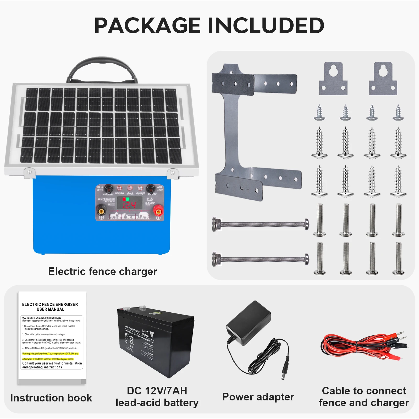 32km Solar Electric Fence Device with Battery Low Impedance Peak Voltage 9500V for Poultry Livestock Electric Fence Energizer
32km Solar Electric Fence Device with Battery Low Impedance Peak Voltage 9500V for Poultry Livestock Electric Fence Energizer