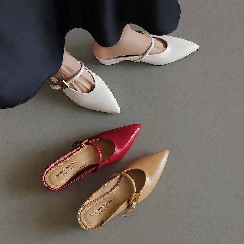 Quality Sexy Pointed Toe Mules Shoes for Women Solid Color Gold Metal Buckle Ankle Strap Flat Soles Wedge High Heels Sandals New
Quality Sexy Pointed Toe Mules Shoes for Women Solid Color Gold Metal Buckle Ankle Strap Flat Soles Wedge High Heels Sandals New