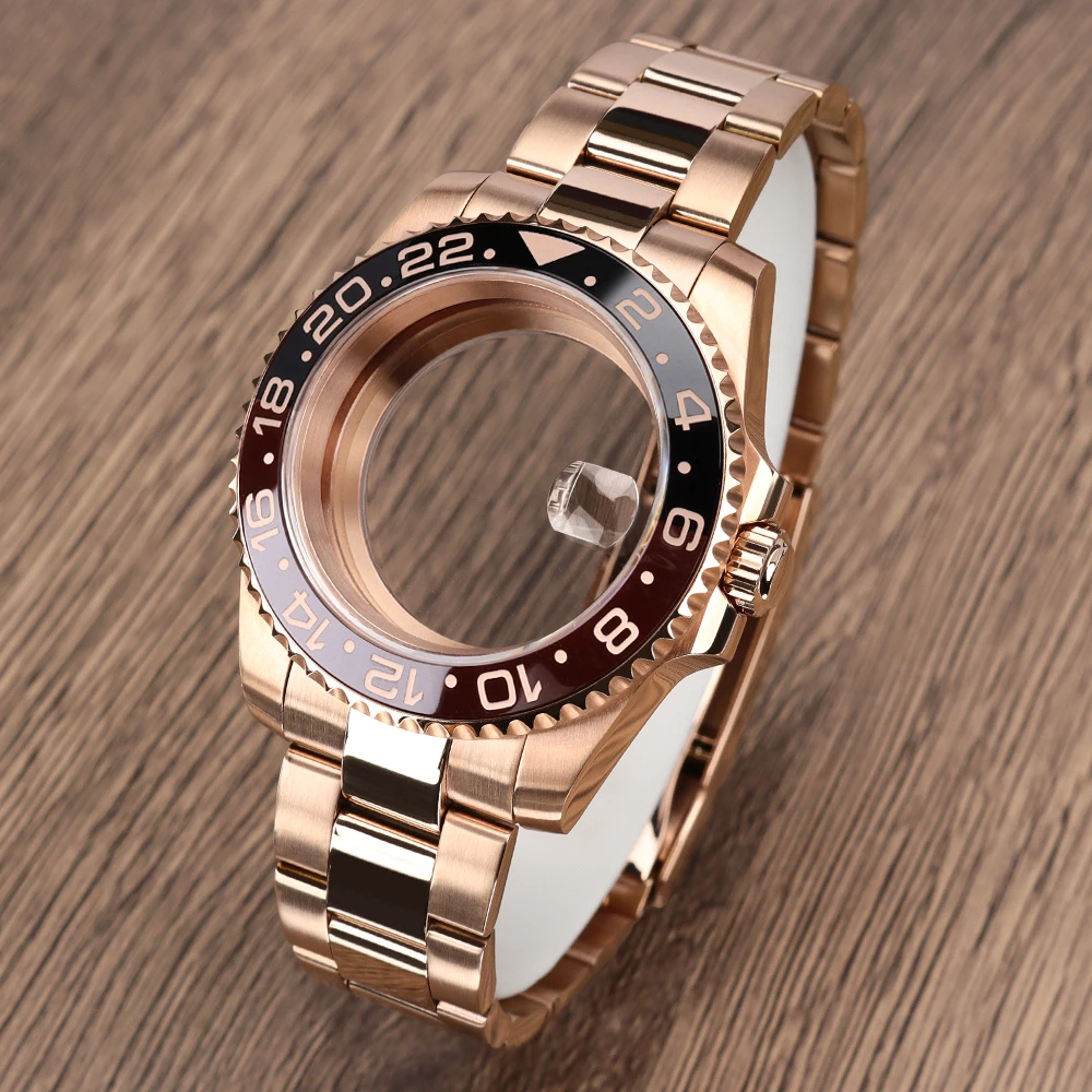 Women 40mm Watch Case NH35 Rose Gold Cases GMT Two Color Bezel Sapphire fit for NH35 NH36 NH34 8215 ETA2824 ST2130 Oyster Strap
Women 40mm Watch Case NH35 Rose Gold Cases GMT Two Color Bezel Sapphire fit for NH35 NH36 NH34 8215 ETA2824 ST2130 Oyster Strap