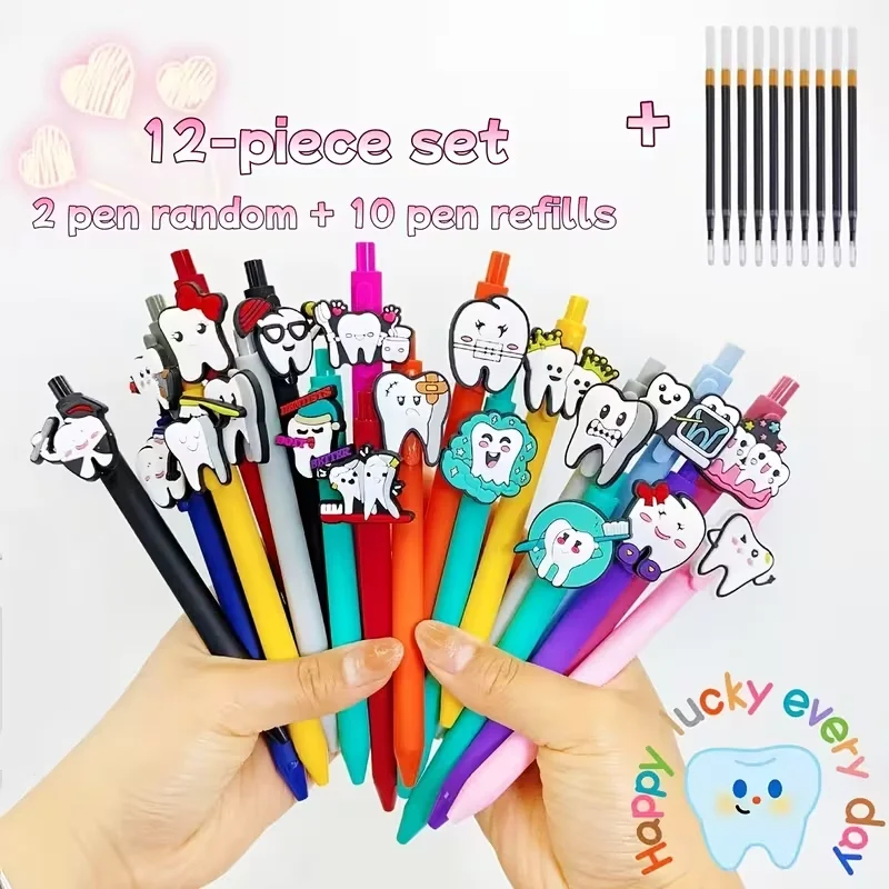 12pcs Creative Tooth Care Theme Series Ballpoint Pen, 2 random pens+10 replacement cores, study and office supplies
12pcs Creative Tooth Care Theme Series Ballpoint Pen, 2 random pens+10 replacement cores, study and office supplies