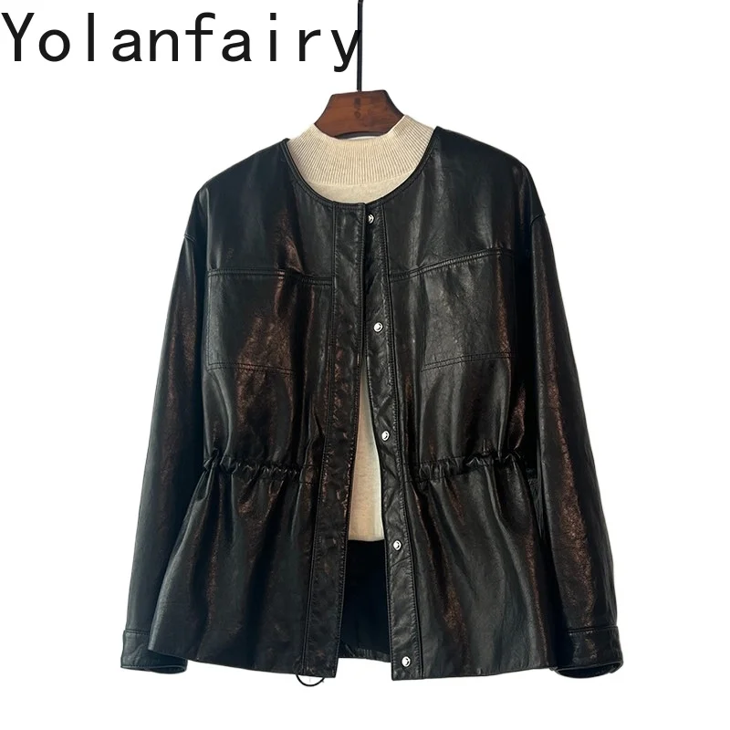 YOLANFAIRY High-end Natural Goatskin 100% Genuine Leather Jacket Women 2026 Fashion Waised Real Leather Coat Elegant Jackets New
YOLANFAIRY High-end Natural Goatskin 100% Genuine Leather Jacket Women 2026 Fashion Waised Real Leather Coat Elegant Jackets New