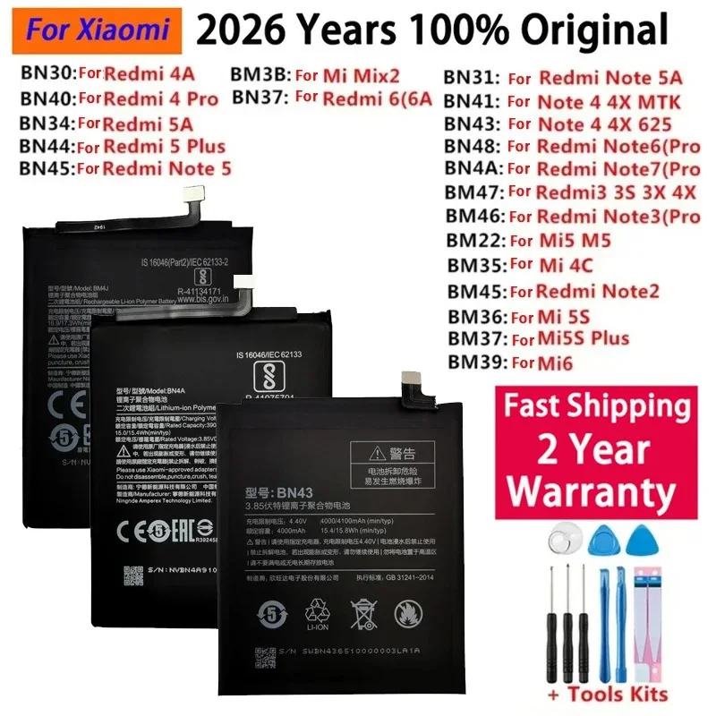 2026 Original Phone Battery For Xiaomi Redmi Note 4 4X 3 3S 3X 4X 4A 3 pro 5 5A 6 6A Pro Mi4C Mi 5X Mi 5 Mi5 M5 Mi6 Batteries
2026 Original Phone Battery For Xiaomi Redmi Note 4 4X 3 3S 3X 4X 4A 3 pro 5 5A 6 6A Pro Mi4C Mi 5X Mi 5 Mi5 M5 Mi6 Batteries