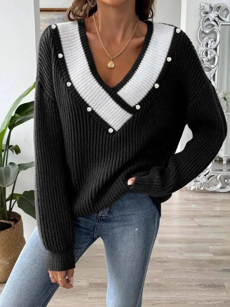 Korean Women's Black Blue Brown Patchwork Long Sleeve Sweater Autumn Winter V-neck Sexy Off Shoulder Pullover Knitted Short Tops
Korean Women's Black Blue Brown Patchwork Long Sleeve Sweater Autumn Winter V-neck Sexy Off Shoulder Pullover Knitted Short Tops