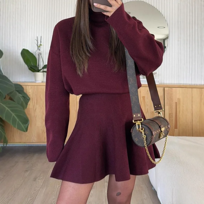 Autumn and Winter Fashion Loose Two-piece Set Casual Vacation Sweater Solid Color Long-sleeve Top Short Skirt Dress Sets
Autumn and Winter Fashion Loose Two-piece Set Casual Vacation Sweater Solid Color Long-sleeve Top Short Skirt Dress Sets