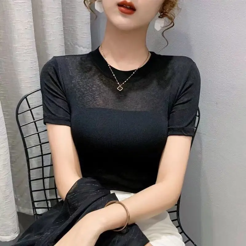 2025 Summer New Round Neck Solid Color Mesh Slim Lace Versatile Fashionable Slim Short-sleeved T-shirt
2025 Summer New Round Neck Solid Color Mesh Slim Lace Versatile Fashionable Slim Short-sleeved T-shirt