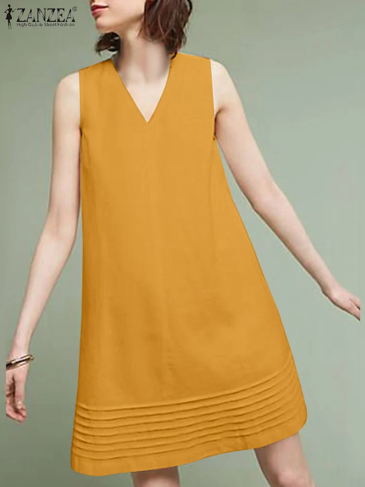 ZANZEA Fashion Pleated Dresses Women V Neck Sleeveless Vestidos Fashion Summer Dress Solid Knee Length Party Work Robe Femme
ZANZEA Fashion Pleated Dresses Women V Neck Sleeveless Vestidos Fashion Summer Dress Solid Knee Length Party Work Robe Femme