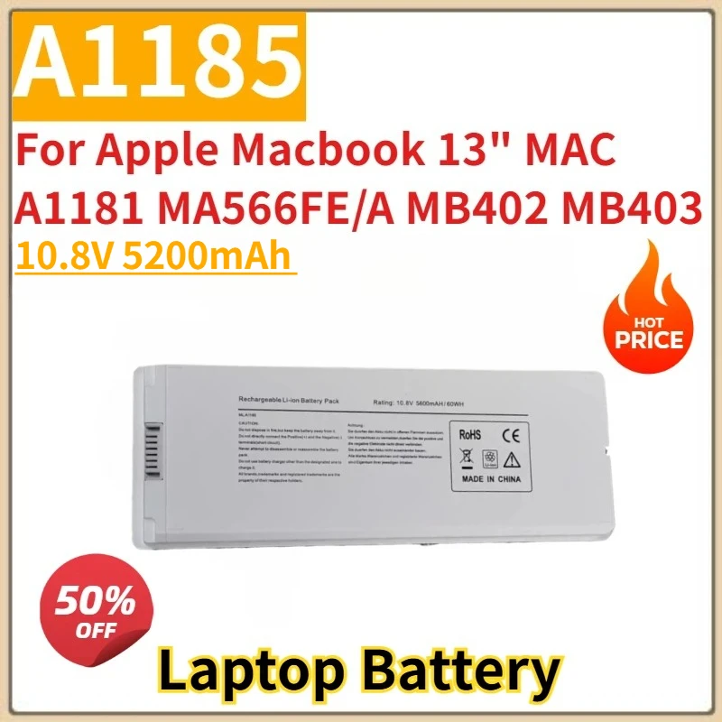 Brand New Replacement Laptop Battery 10.8V 5200mAh A1185 for Apple Macbook 13" MAC A1181 MA566FE/A MB402 MB403
Brand New Replacement Laptop Battery 10.8V 5200mAh A1185 for Apple Macbook 13" MAC A1181 MA566FE/A MB402 MB403