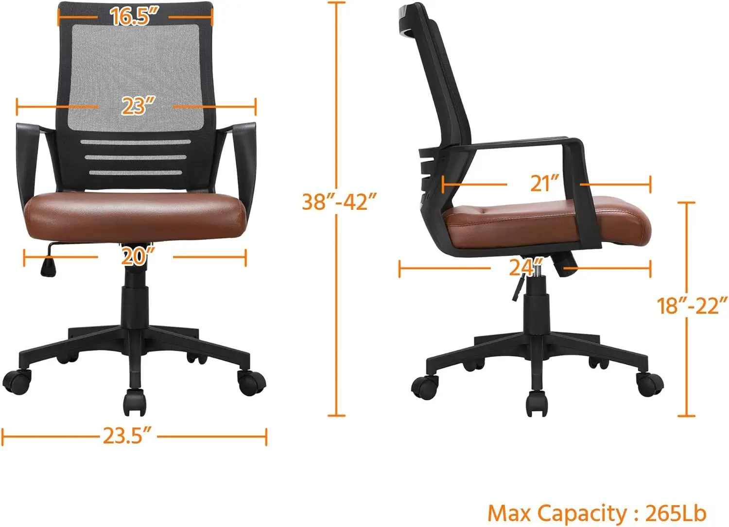 Mid Back Mesh Office Chair With Leather Seat Executive Office Computer Task Chair With Armrests And Lumbar Support, Brown
Mid Back Mesh Office Chair With Leather Seat Executive Office Computer Task Chair With Armrests And Lumbar Support, Brown
