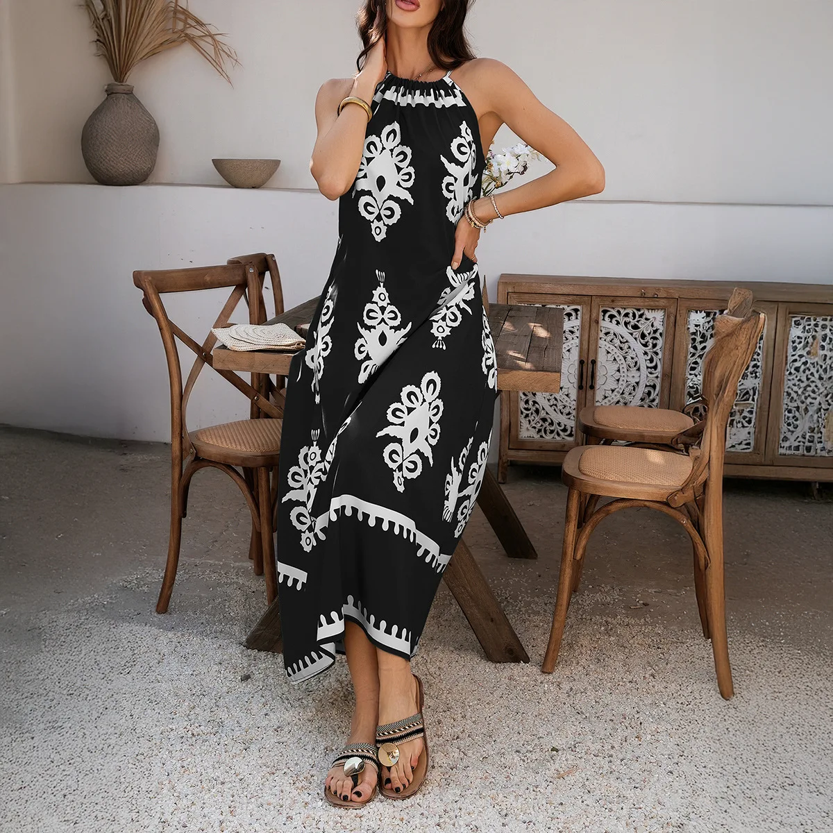 Casual Bohemian Style Color Block Neck Hanging Sleeveless Dress Women's Summer Vacation Fashion Loose Waist A-Line Skirt
Casual Bohemian Style Color Block Neck Hanging Sleeveless Dress Women's Summer Vacation Fashion Loose Waist A-Line Skirt