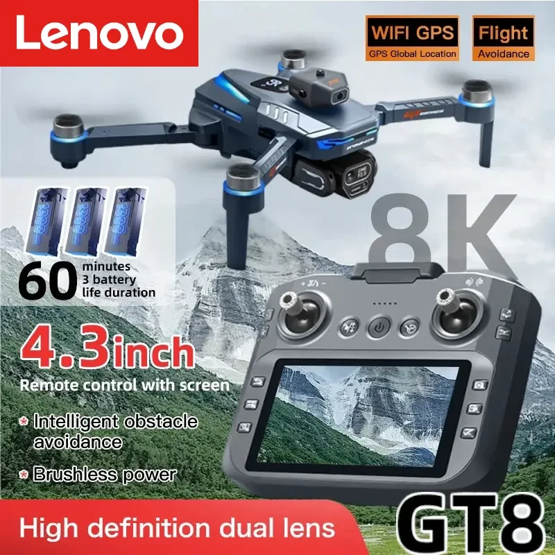 Lenovo GT8 Drone 8K Professional Dual Camera GPS FPV Brushless Motor Optical Flow Hovering Folding Quadcopter 4K RC Dron Toys
Lenovo GT8 Drone 8K Professional Dual Camera GPS FPV Brushless Motor Optical Flow Hovering Folding Quadcopter 4K RC Dron Toys