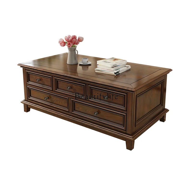 American all-solid wood coffee table simple drawer storage retro old walnut furniture tea table
American all-solid wood coffee table simple drawer storage retro old walnut furniture tea table