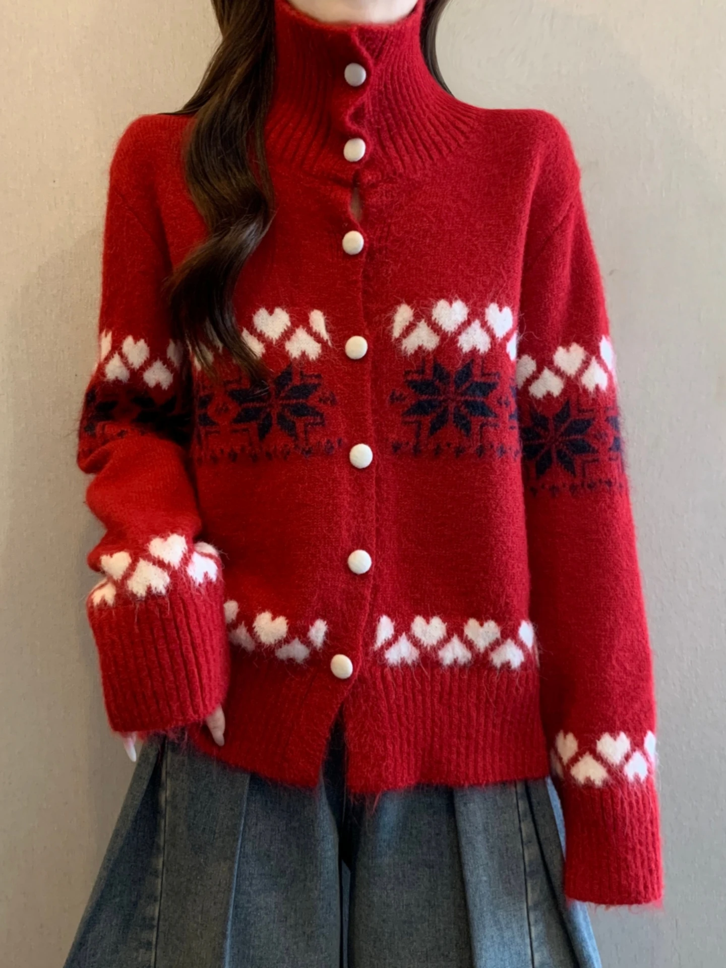 Red High Collar Knitted Open Cardigan Sweater Women's Spring Autumn plus Size Flattering Slimming Age Defying Embroidered Top
Red High Collar Knitted Open Cardigan Sweater Women's Spring Autumn plus Size Flattering Slimming Age Defying Embroidered Top