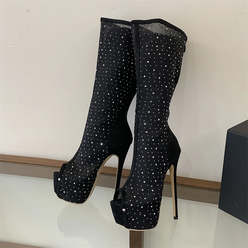 Eilyken Women Crystal Peep Toe Knee-high Boots Sandals Punk Style Fashion Platform Zipper Thin High Heels Shoes
Eilyken Women Crystal Peep Toe Knee-high Boots Sandals Punk Style Fashion Platform Zipper Thin High Heels Shoes