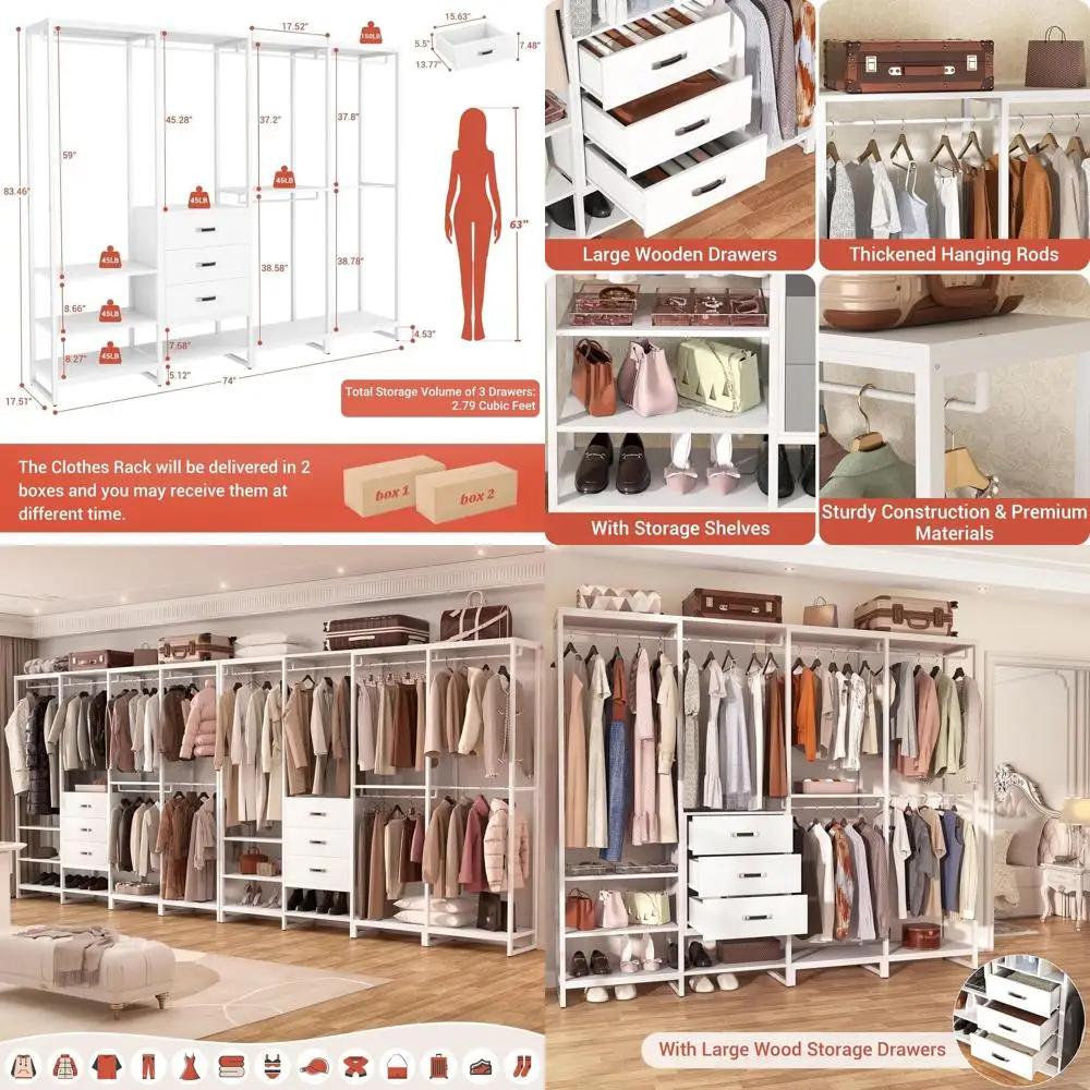 Large L-Shaped Heavy Duty Garment Rack, White, 3-Tier Wooden Clothes Organizer for Walk-in Closets and Bedrooms
Large L-Shaped Heavy Duty Garment Rack, White, 3-Tier Wooden Clothes Organizer for Walk-in Closets and Bedrooms