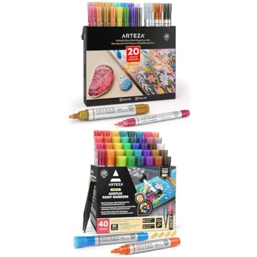 Metallic Acrylic Paint Markers Set of 20 and Acrylic Paint Markers Set of 40 Acrylic Paint Pens in Assorted Colors
Metallic Acrylic Paint Markers Set of 20 and Acrylic Paint Markers Set of 40 Acrylic Paint Pens in Assorted Colors
