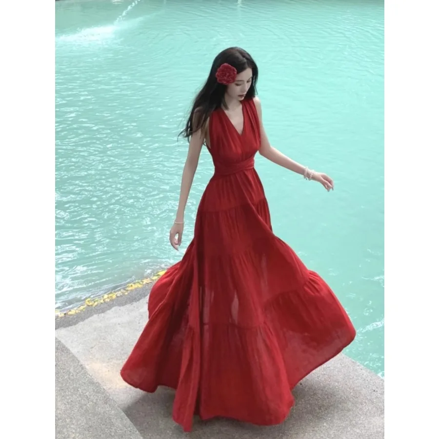 【New style】French style Hepburn style royal sister hanging neck dress new high waist temperament open back solid color long ski
【New style】French style Hepburn style royal sister hanging neck dress new high waist temperament open back solid color long ski