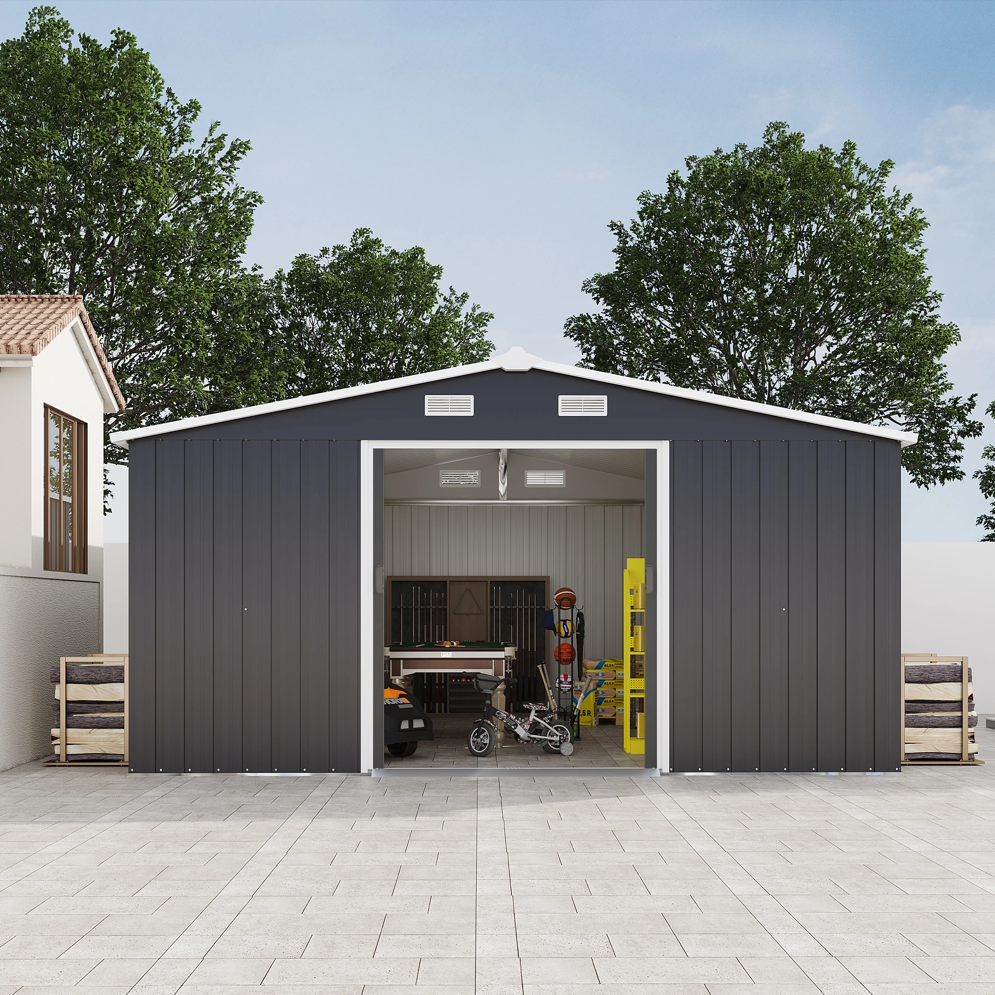 Outdoor Storage Shed 6x4 FT Large Metal Utility Tool Sheds with Floor Frame Steel Garden Shed for Backyard Garden Patio Lawn
Outdoor Storage Shed 6x4 FT Large Metal Utility Tool Sheds with Floor Frame Steel Garden Shed for Backyard Garden Patio Lawn