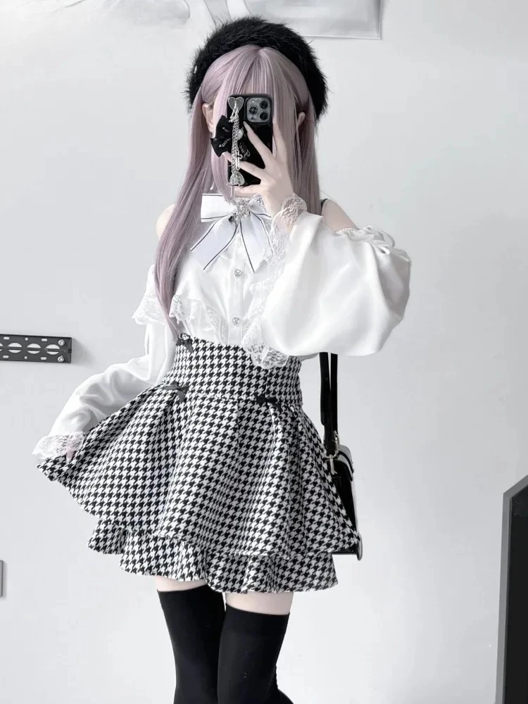 2025 Sweet Cake Skirt Women Vintage Houndstooth High Waist A-line Ball Gown Mini Skirts Preppy Style Slim Faldas Hot Sale
2025 Sweet Cake Skirt Women Vintage Houndstooth High Waist A-line Ball Gown Mini Skirts Preppy Style Slim Faldas Hot Sale