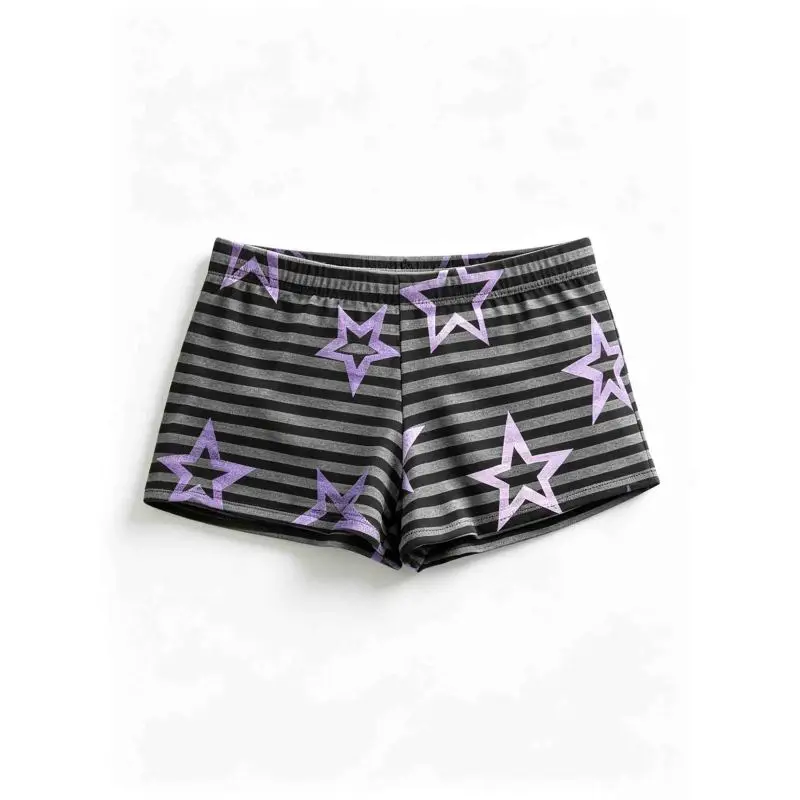Purple Hollow Star Print Striped Lounge Shorts, Elastic High Waist Y2K Mini Casual Sleep Shorts
Purple Hollow Star Print Striped Lounge Shorts, Elastic High Waist Y2K Mini Casual Sleep Shorts