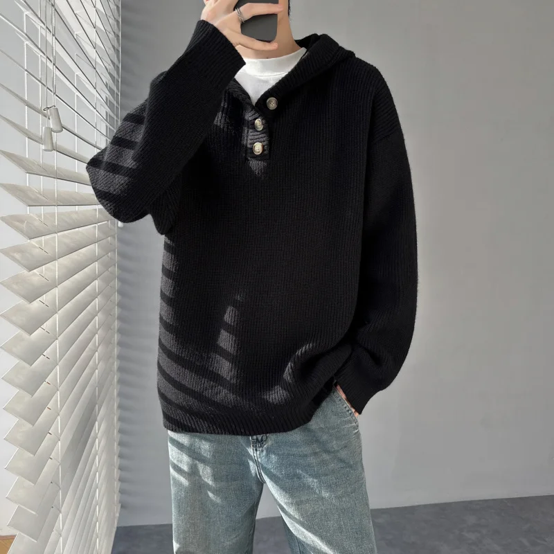 Europe and America Hooded Knitted Sweater Men Loose Lazy Half-Button Knitwear Autumn Winter Outerwear
Europe and America Hooded Knitted Sweater Men Loose Lazy Half-Button Knitwear Autumn Winter Outerwear