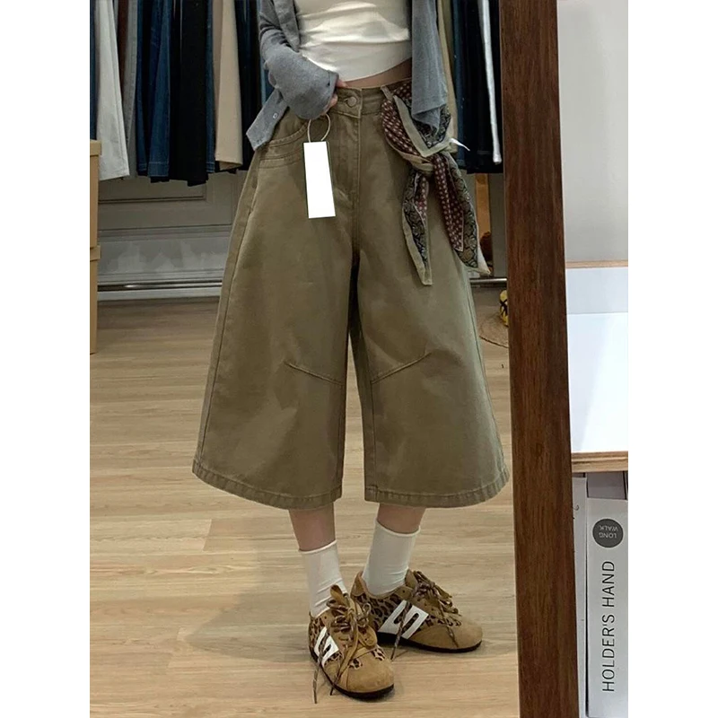 Women's Khaki High-Waisted Loose Wide-Leg Denim Shorts Y2K Harajuku Style American Retro Jeans Seven-Foot Clothes Summer
Women's Khaki High-Waisted Loose Wide-Leg Denim Shorts Y2K Harajuku Style American Retro Jeans Seven-Foot Clothes Summer