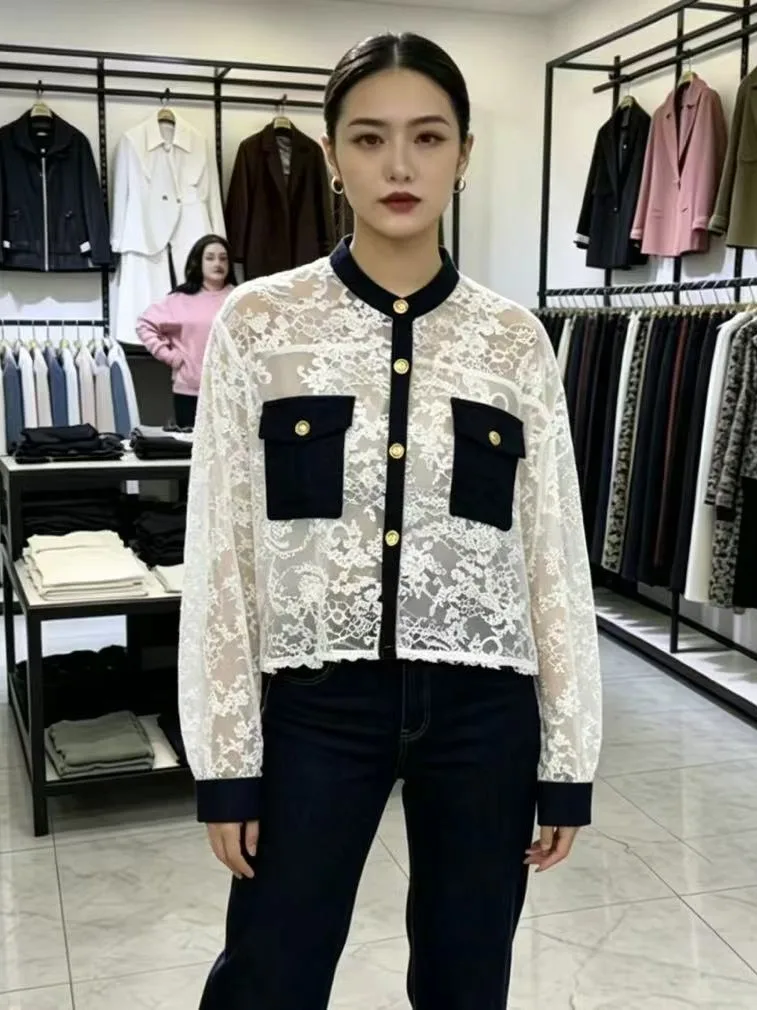 Chic round Neck Loose Cotton Polyester Lace Embroidery Denim Pocket Blouse Women's Casual Style Breathable Long Sleeve Shirt
Chic round Neck Loose Cotton Polyester Lace Embroidery Denim Pocket Blouse Women's Casual Style Breathable Long Sleeve Shirt