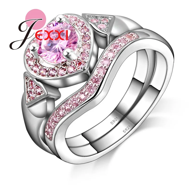 Pretty Cubic Zirconia Cute Love Heart Wedding Rings Set 2 PCS 925 Sterling Silver Fashion Pink CZ Crystal Jewelry Wholesal
Pretty Cubic Zirconia Cute Love Heart Wedding Rings Set 2 PCS 925 Sterling Silver Fashion Pink CZ Crystal Jewelry Wholesal