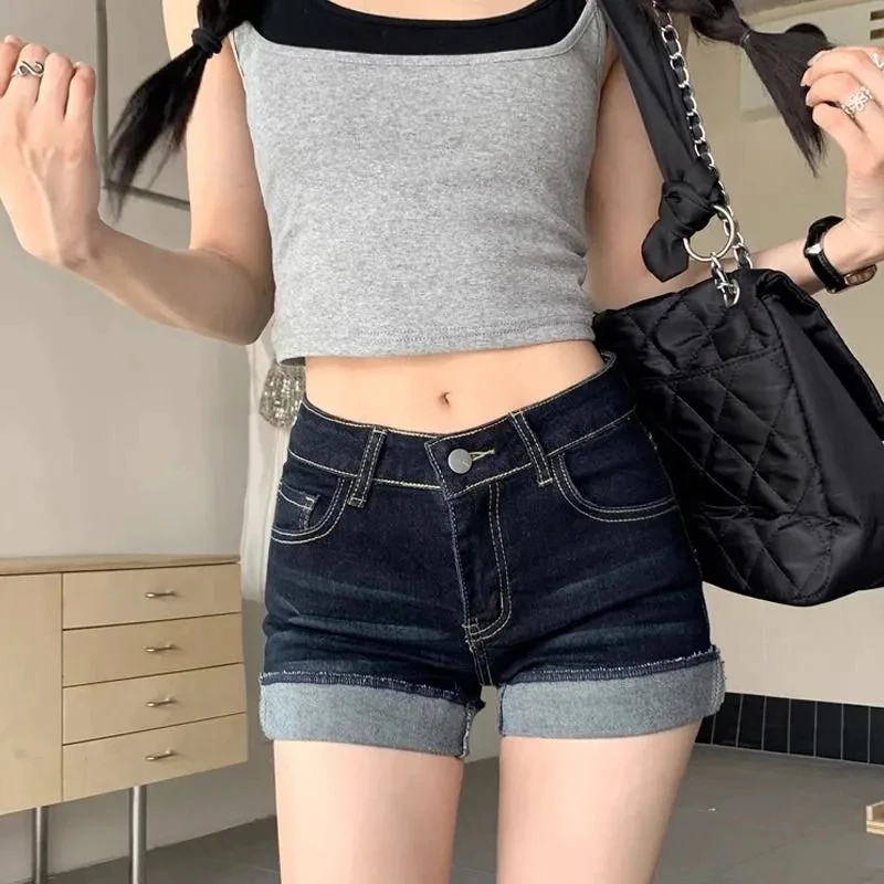 Korean Fashion Deep Blue Hip Wrapping Jeans Retro Roll Up Hem Washed Denim Shorts Women Streetwear High Waist Slimming Hot Pants
Korean Fashion Deep Blue Hip Wrapping Jeans Retro Roll Up Hem Washed Denim Shorts Women Streetwear High Waist Slimming Hot Pants