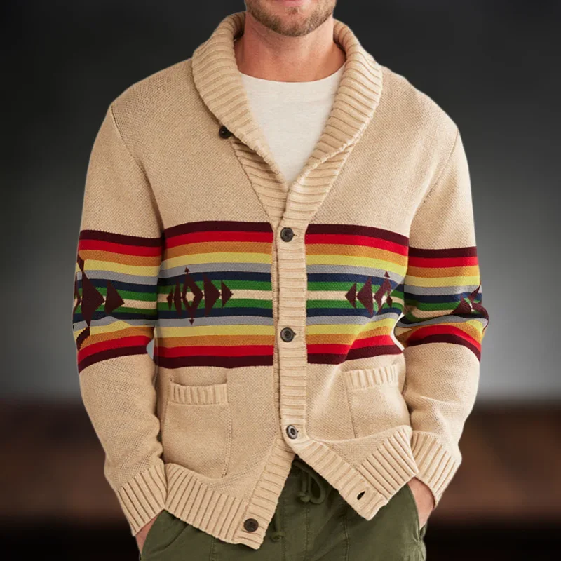 New Men's Clothing Autumn and Winter Striped Jacquard Sweater Lapel Thickened Cardigan and Sweater Jacket.
New Men's Clothing Autumn and Winter Striped Jacquard Sweater Lapel Thickened Cardigan and Sweater Jacket.