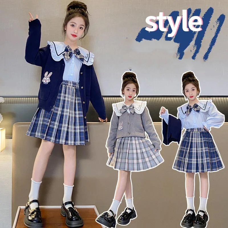 Spring Autumn Junior Girl 3PCS Clothes Set School Girl Lapel Shirt+Knitted Cardigan+Plaid Pleated Skirt Set For Girls 4-15Yrs
Spring Autumn Junior Girl 3PCS Clothes Set School Girl Lapel Shirt+Knitted Cardigan+Plaid Pleated Skirt Set For Girls 4-15Yrs