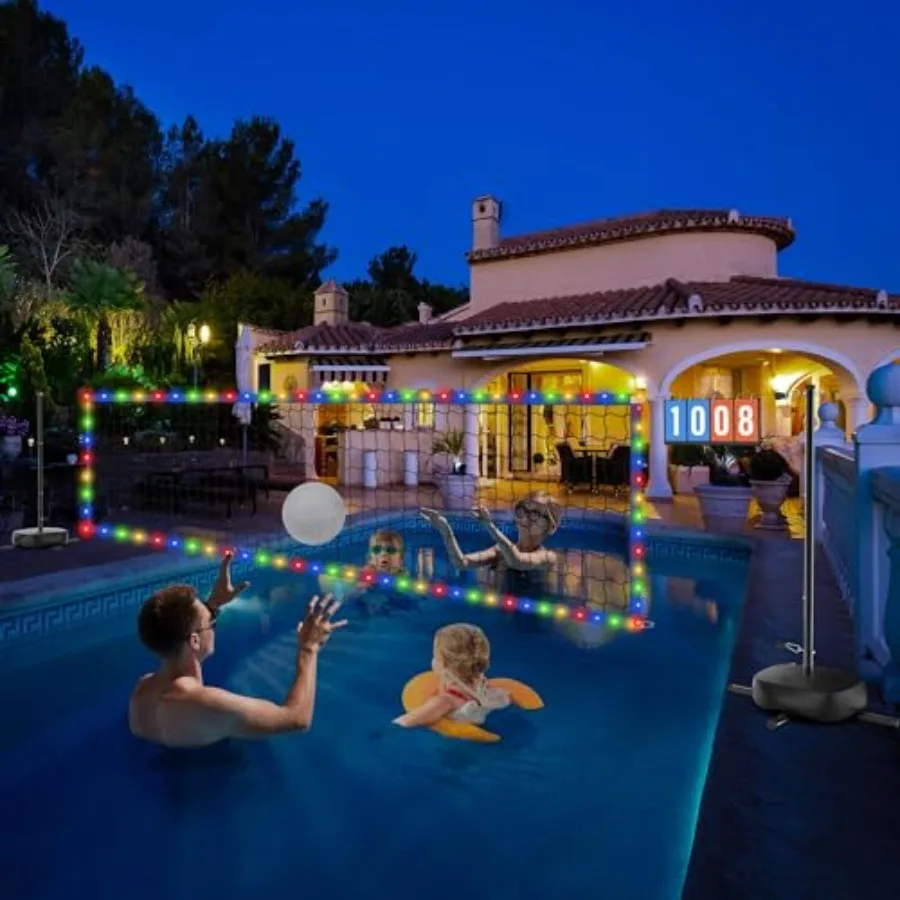 Pool Volleyball Net with Scoreboard, Adjustable Width 15-32 FT Height (4-7.5 ft) Pool Volleyball Set with Water Base, LED Light
Pool Volleyball Net with Scoreboard, Adjustable Width 15-32 FT Height (4-7.5 ft) Pool Volleyball Set with Water Base, LED Light
