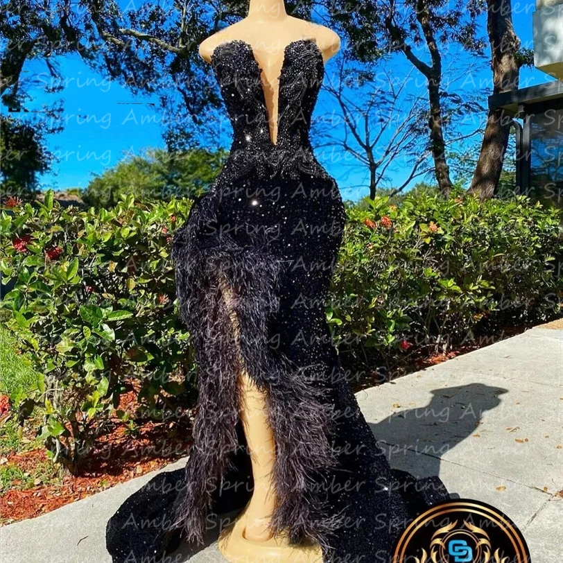 Customize Black Prom Gowns For Black Girls Beaded Appliques Birthday Party Dresses Sequined Evening Feather Robe De Bal Met Gala
Customize Black Prom Gowns For Black Girls Beaded Appliques Birthday Party Dresses Sequined Evening Feather Robe De Bal Met Gala
