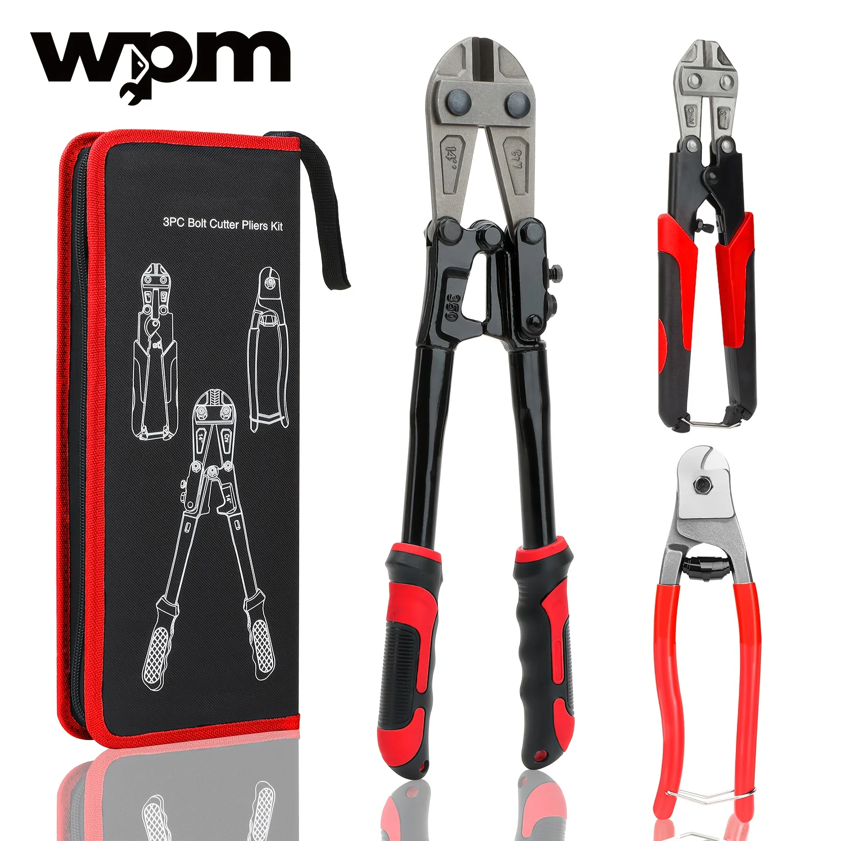 WPM 3pcs Bolt Cutters, 14" Heavy Duty Bolt Cutter, 8" Mini Bolt Cutter, 8" Wire Rope Cutter, Ergonomic Handle, More Efficient Leverage For Cutting Locks, Chains, Iron Wire, Carrying Case Included
WPM 3pcs Bolt Cutters, 14" Heavy Duty Bolt Cutter, 8" Mini Bolt Cutter, 8" Wire Rope Cutter, Ergonomic Handle, More Efficient Leverage For Cutting Locks, Chains, Iron Wire, Carrying Case Included