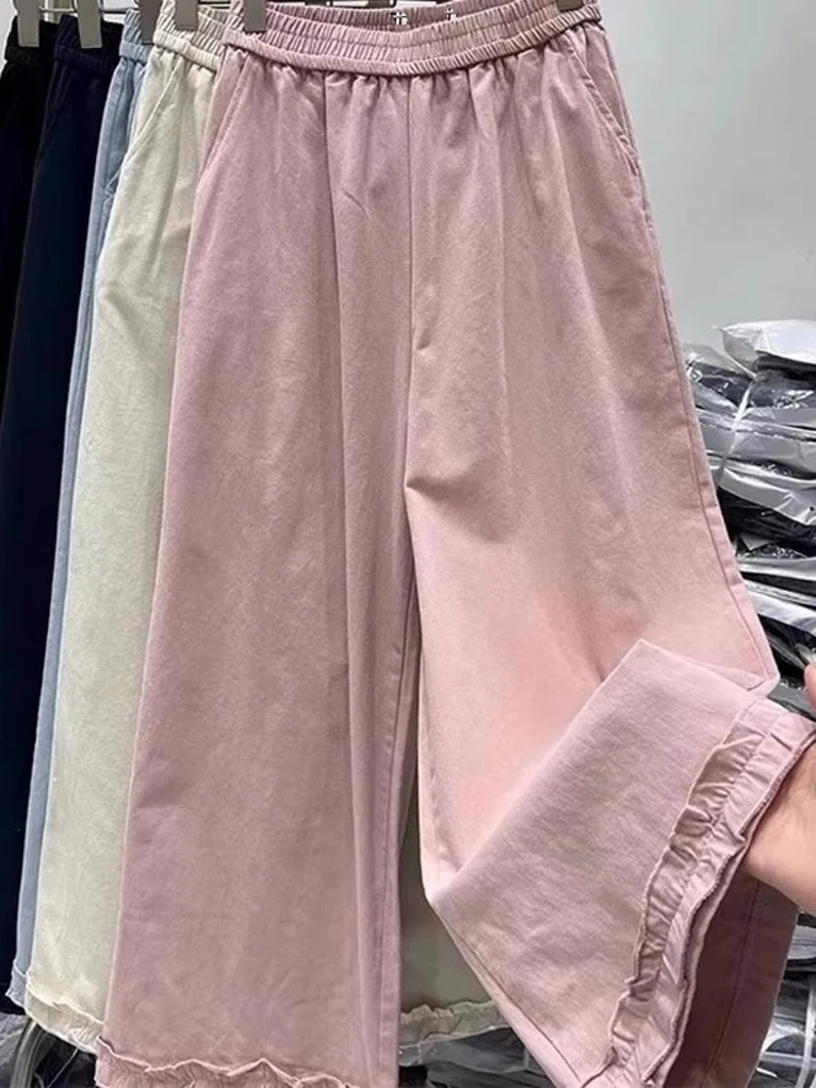 Slimming High Waist Wide Leg Pants Asymmetric Design Summer Thin Cotton Blend Casual Straight Cut Nine Points Trousers for Women
Slimming High Waist Wide Leg Pants Asymmetric Design Summer Thin Cotton Blend Casual Straight Cut Nine Points Trousers for Women