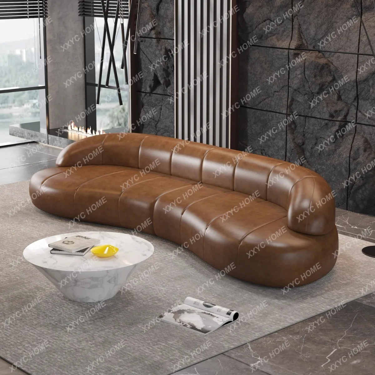 SS medieval curved black leather art sofa small apartment sitting area reception special-shaped sofa
SS medieval curved black leather art sofa small apartment sitting area reception special-shaped sofa