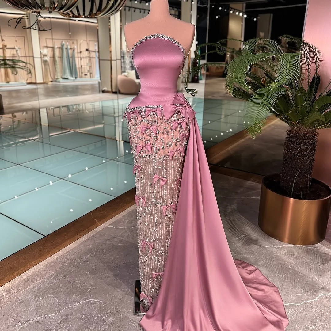 Luxury Celebrity Evening Dress Pink Bow Crystal Tulle Dress Train Strapless Mermaid Evening Dress Evening Dress Customizable
Luxury Celebrity Evening Dress Pink Bow Crystal Tulle Dress Train Strapless Mermaid Evening Dress Evening Dress Customizable