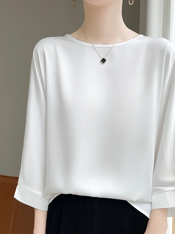 Elegant round Neck Acetate Satin Top Women's Fashion Commute Style Seven Sleeve Women's Shirt Classy Feel Summer New Arrival
Elegant round Neck Acetate Satin Top Women's Fashion Commute Style Seven Sleeve Women's Shirt Classy Feel Summer New Arrival