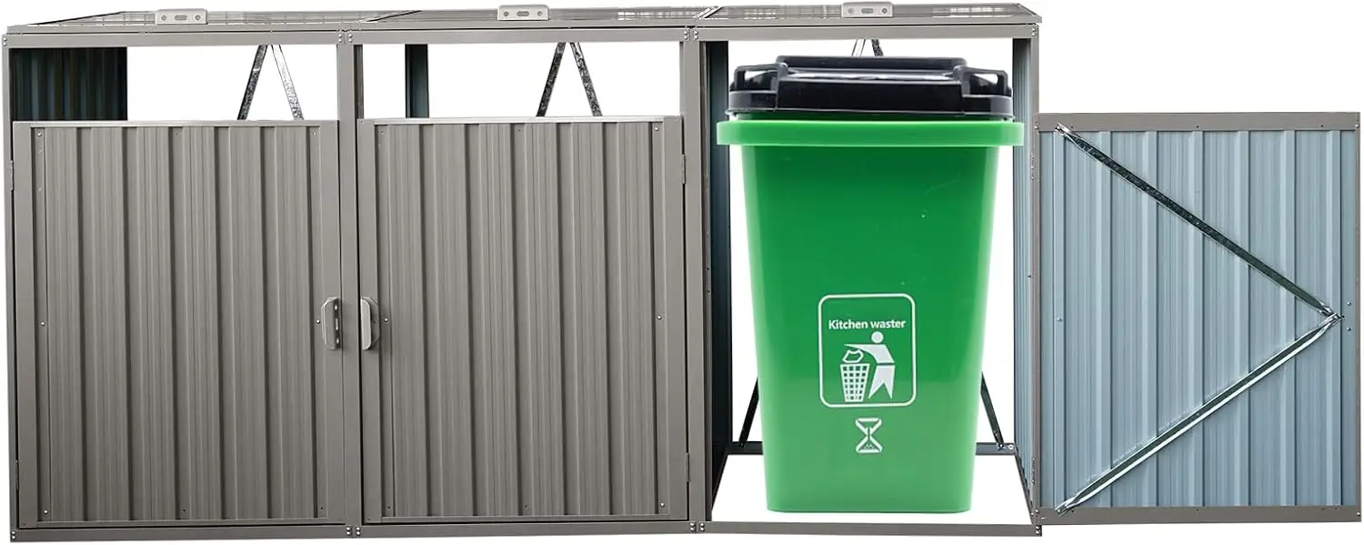 Outdoor Trash Can Storage, Storage Shed for 3 Trash cans and Tools,Waterproof Garbage Bin shed,Metal
Outdoor Trash Can Storage, Storage Shed for 3 Trash cans and Tools,Waterproof Garbage Bin shed,Metal